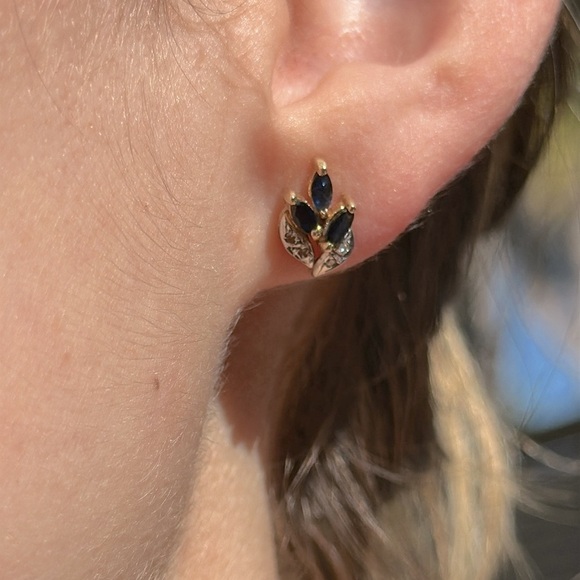 14k real solid gold sapphire Diamonds earrings - Picture 1 of 6